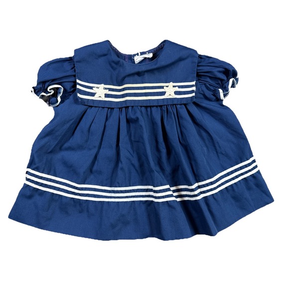 Vintage Bryan Baby Dress Nautical Navy/White‎ Circle 1980's Size 3-6 Month - Picture 1 of 3